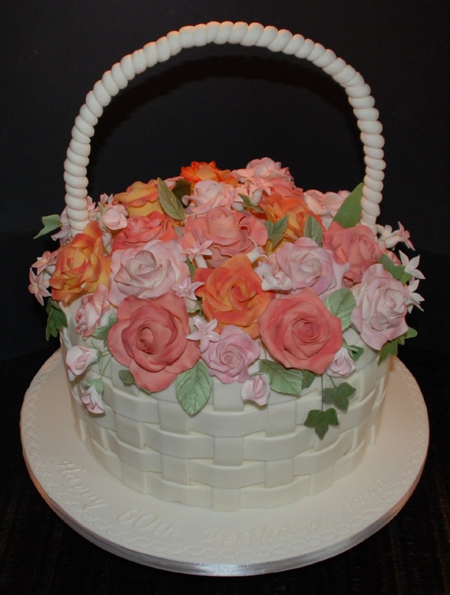Украшение торта корзинки с цветами