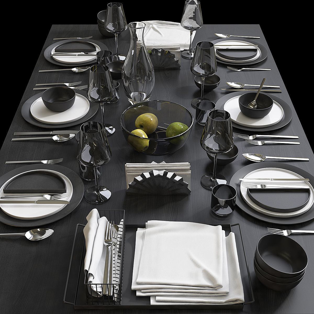 черно белая посуда на столе