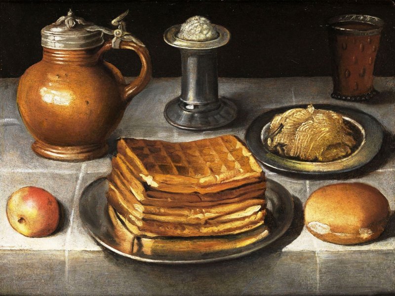 Георг Флегель, «натюрморт с вафлями и кувшином»