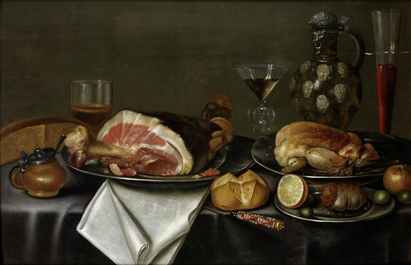 «Натюрморт с хлебом и ветчиной» (Карло маджини, конец XVIII века).