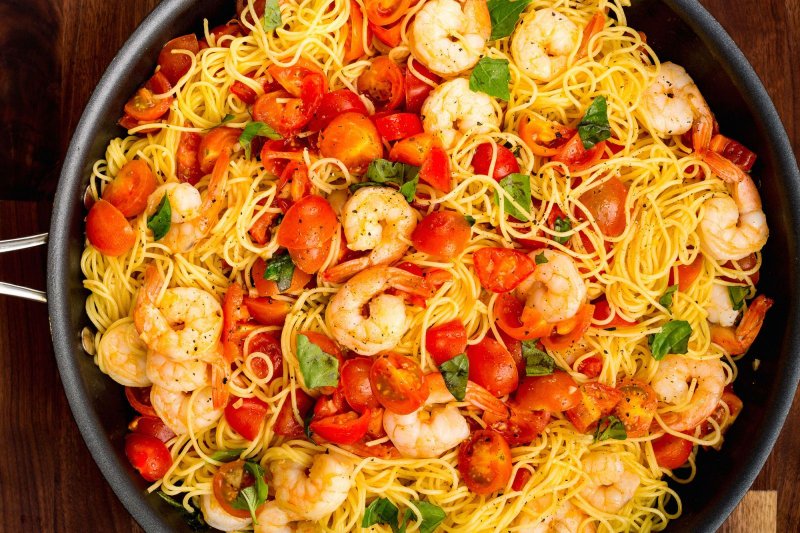Спагетти Арабьята с креветками
