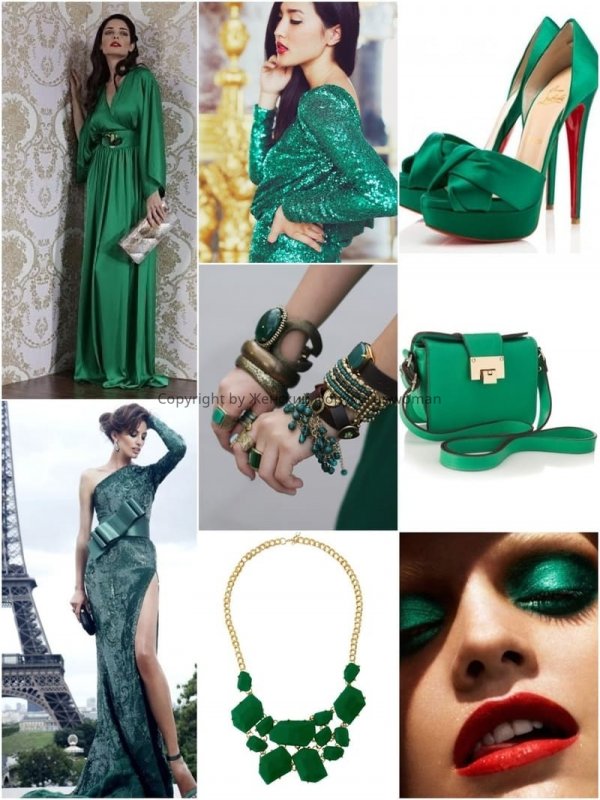 Сочетание зеленого платья