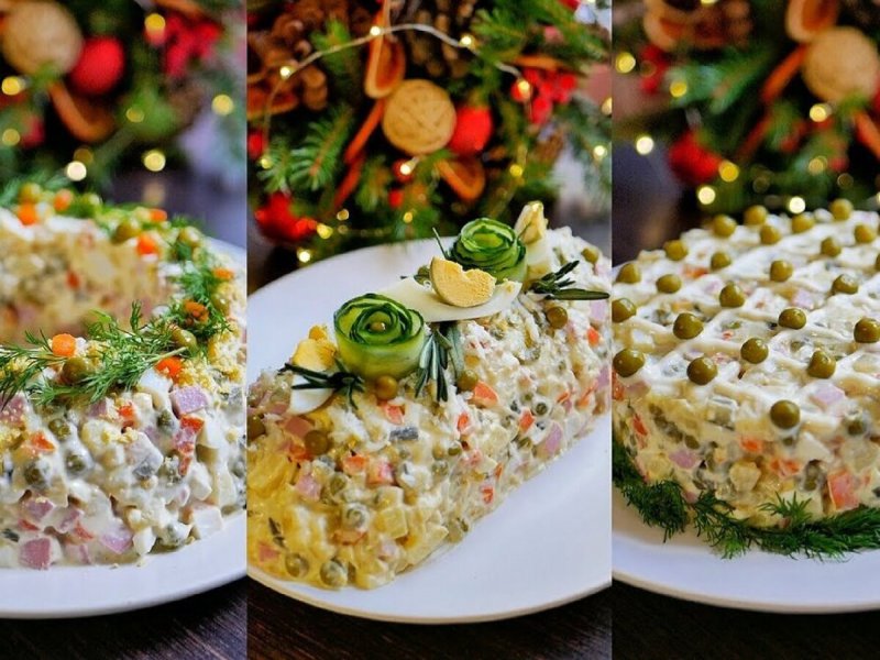 Украшение новогодних салатов