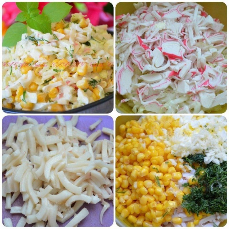 Салат с крабовыми палочками и кукурузой и рисом