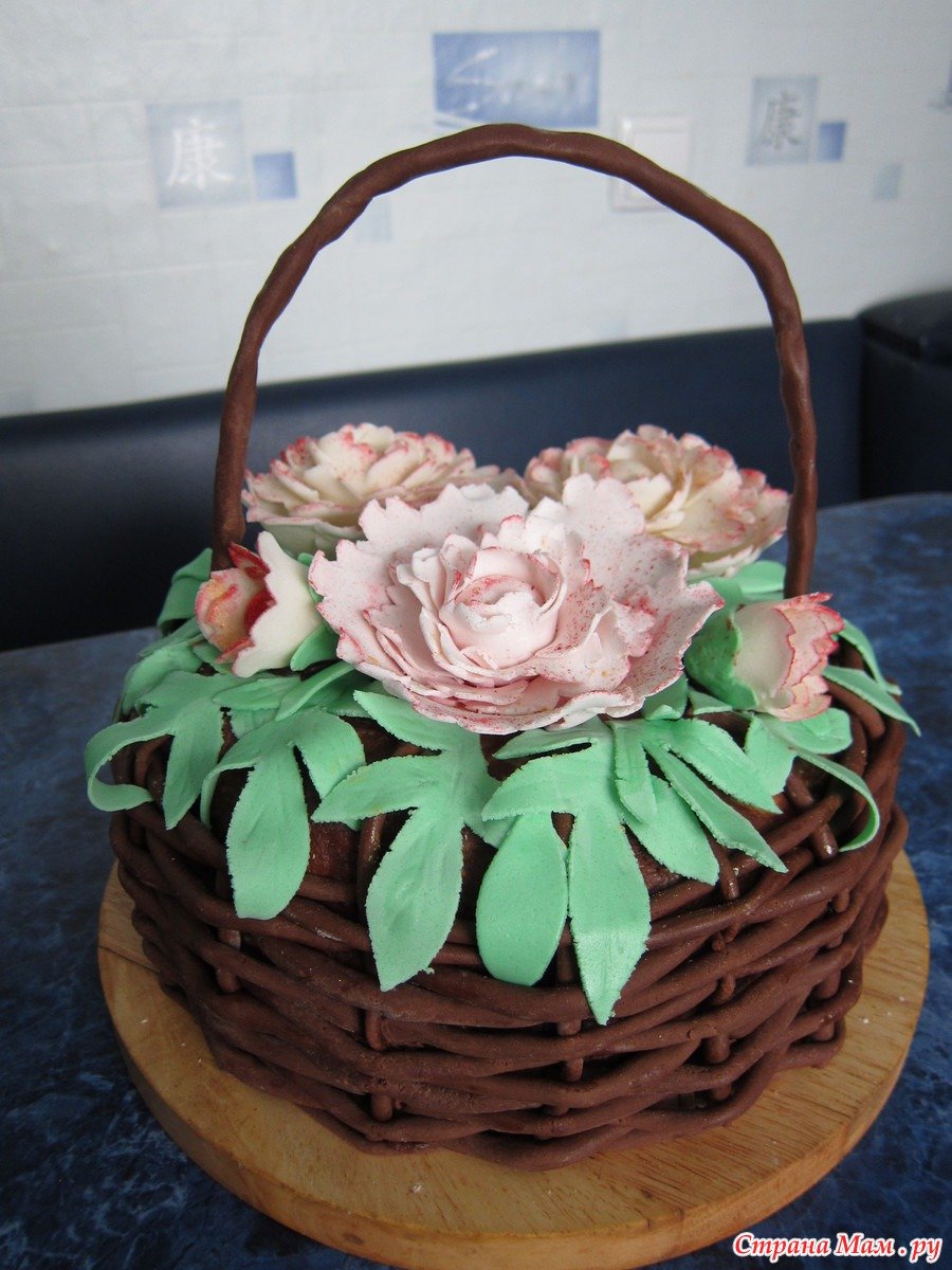 Торт корзина с тюльпанами фото