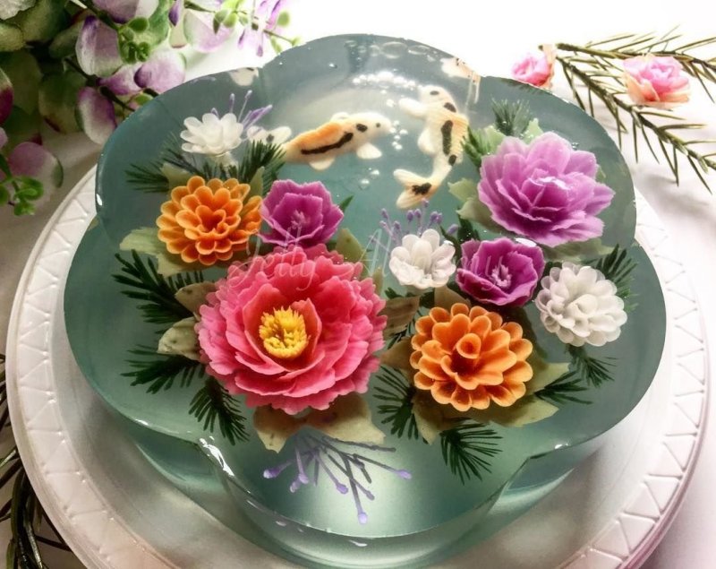 Торт цветы в желе