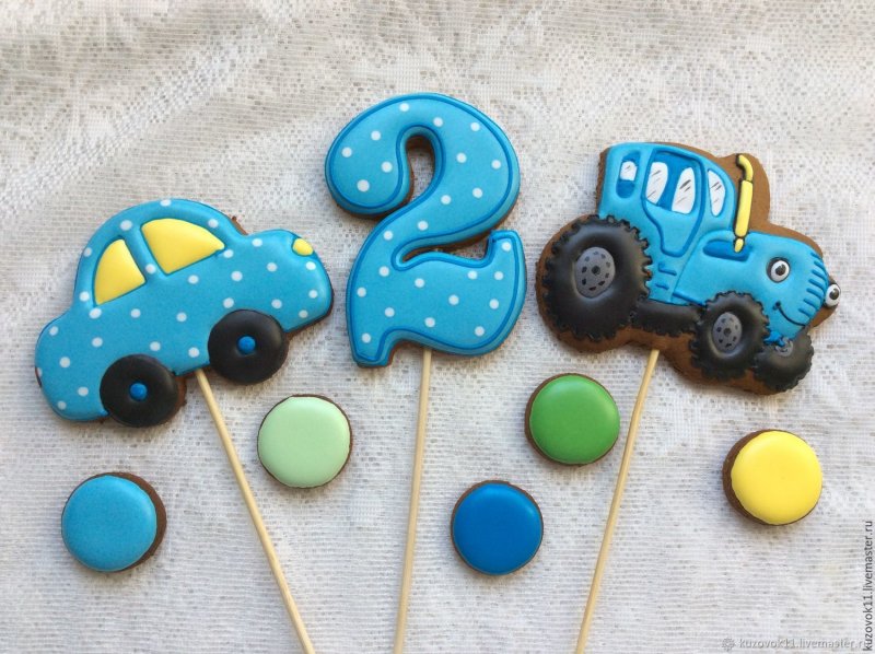 Торт для мальчика 2 годика на день рождения синий трактор