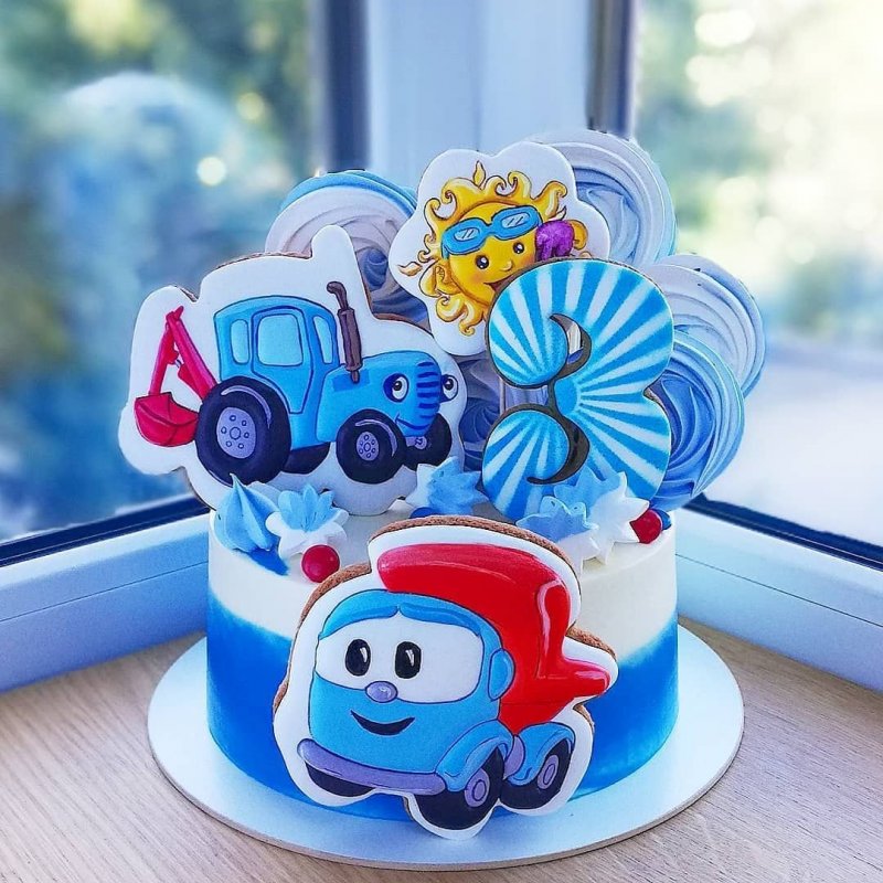 Торт синий трактор для мальчика на 2 года без мастики